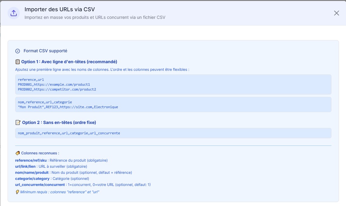 Import massif d'URLs produits